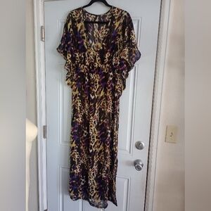Sofia VERGARA Elegant Sheer Animal Print Suit Beach Cover Up MAXI  Dress Medium